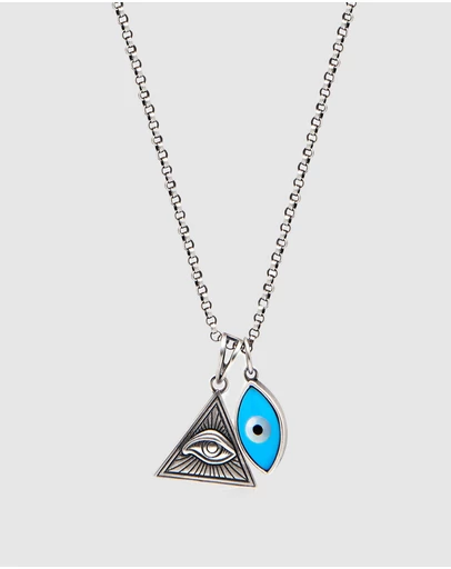 Nialaya Jewellery - Men's Necklace with Evil Eye and Eye Of Ra Pendant