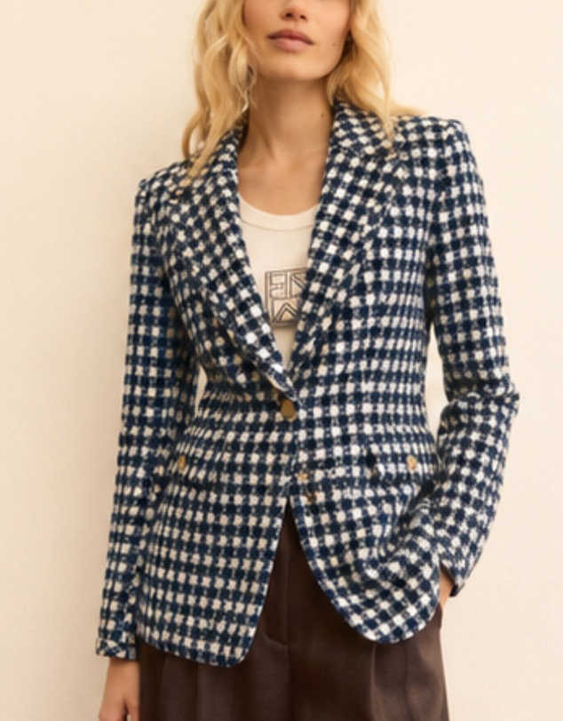 Emme | Max Mara Group - Navy Checkered Cotton Blend Jacket