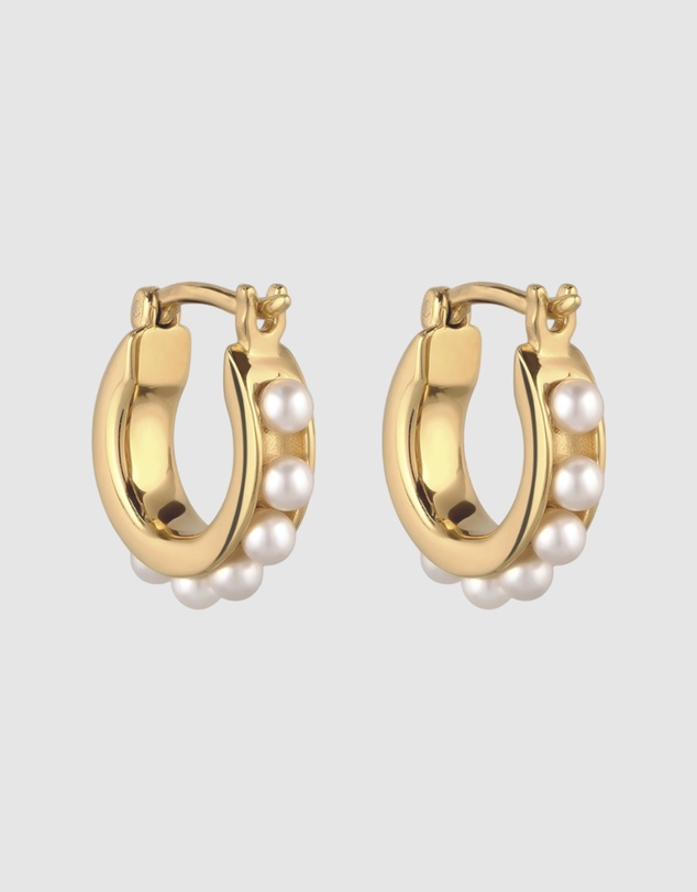 Elli Jewelry - Pearl Row Hoop Earrings in Gold-Plated 925 Silver