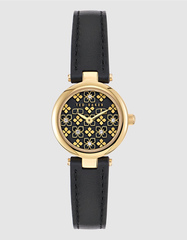 Ted Baker - Jolyye 24mm Gold-Tone Case with Black Dial and Leather Strap