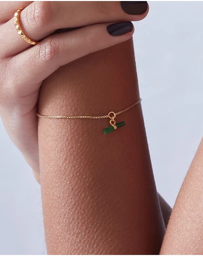Rachel Jackson - Mini Malachite T-Bar Gold Bracelet