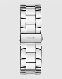 GUESS - Silver-Tone Multi-function Men's 48mm Silver Dial with Crystals on Bezel Watch