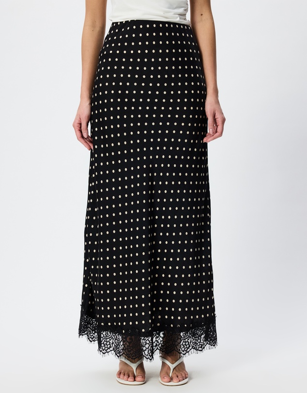 Tussah - Cara Polka Dot Satin Lace Trim Maxi Skirt