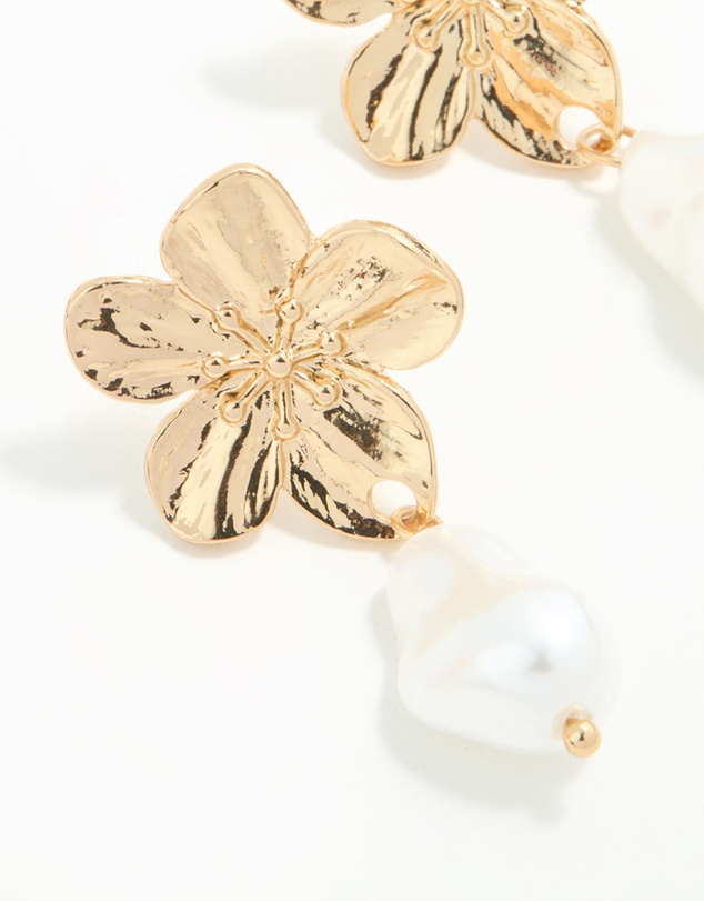 Lovisa - Gold Plated Pearl & Flower Drop Earrings