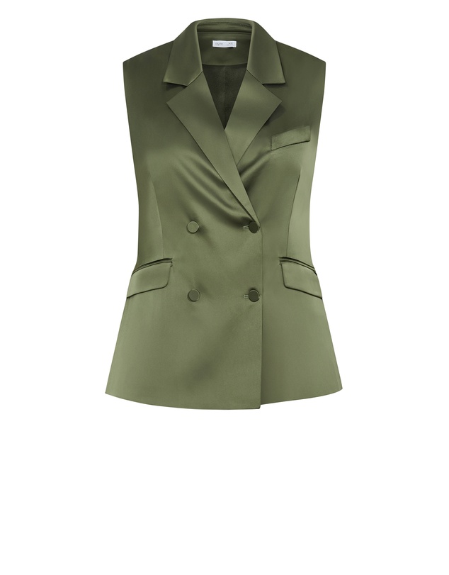 City Chic - Plus size Rylie Satin Vest - olive