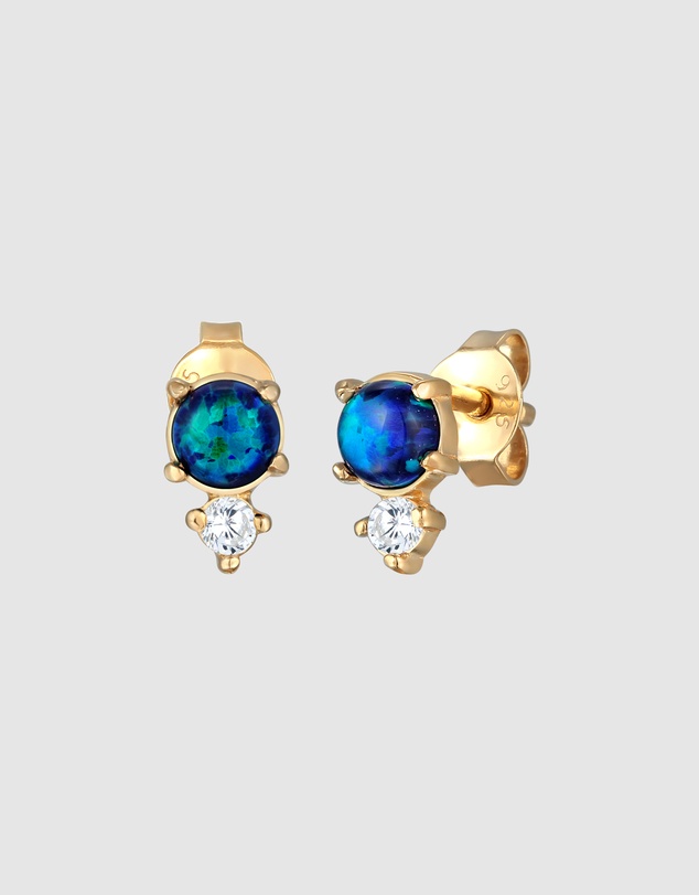 Elli Jewelry - Vintage Blue Opal Stud Earrings in Gold-Plated 925 Silver