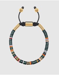 Nialaya Jewellery - Men's Beaded Bracelet with Dark Green and Gold Disc Beads
