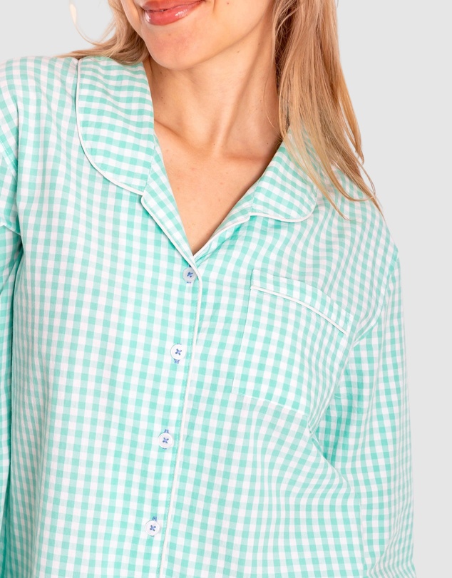 Sant And Abel - Women's Hepburn Gingham Mint Long PJ Set