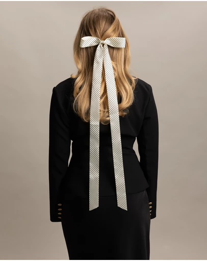 Morgan & Taylor - Lala Hair Bow in White with Black Polk Dots