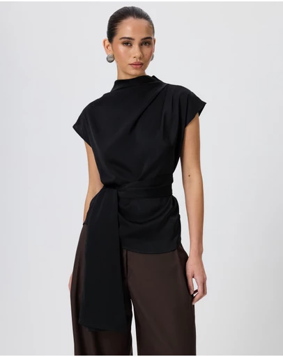 Tussah - Violet Drape Tie Detail Satin Top