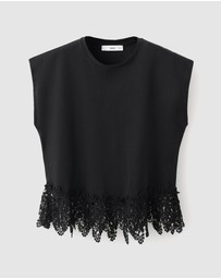 M.N.G - Cotton T-Shirt with Broderie Anglaise Embroidery