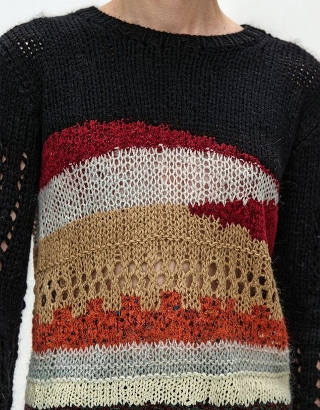 Andersson Bell - Black Hand-Crocheted Crew-Neck Sweater