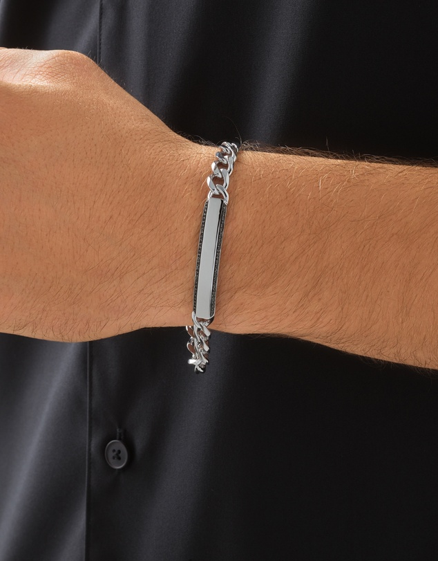 Michael Hill - Men's Silver 21CM Curb Bracelet with 0.33 Carat TW of Black Diamonds