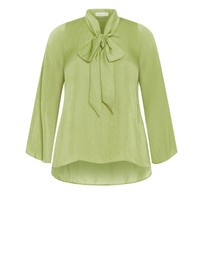 City Chic - Plus size Mahalia Neck Tie Top - matcha