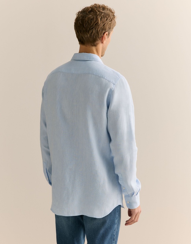 Trenery - Tailored Fit Delave Linen Long Sleeved Shirt in Fresh Blue