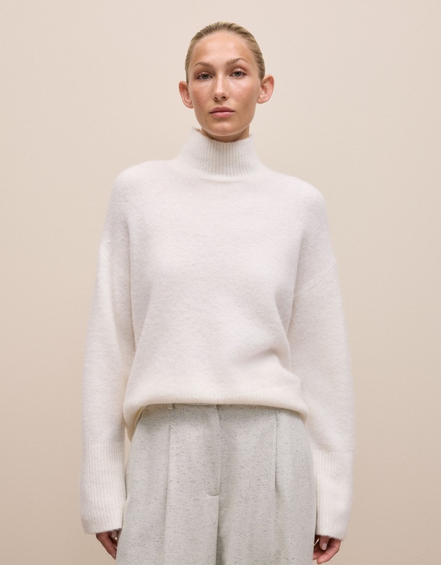Trenery - Alpaca Merino Blend Relaxed Mock Neck in Marshmallow