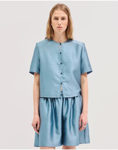 Blue Silk Wool Taffeta