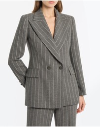Carla Zampatti - Slate Italian Wool Pinstripe Double Breasted Blazer
