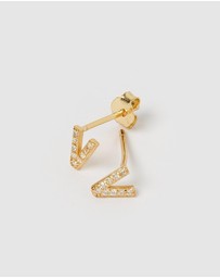 Izoa - Alphabet Mini Letter V Stud Earrings Gold