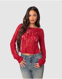EDIKTED - Rosa Open Back Sheer Knit Top