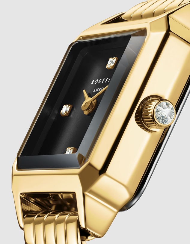 Rosefield - Boxelle Black Crystal Gold-Tone Bracelet Watch