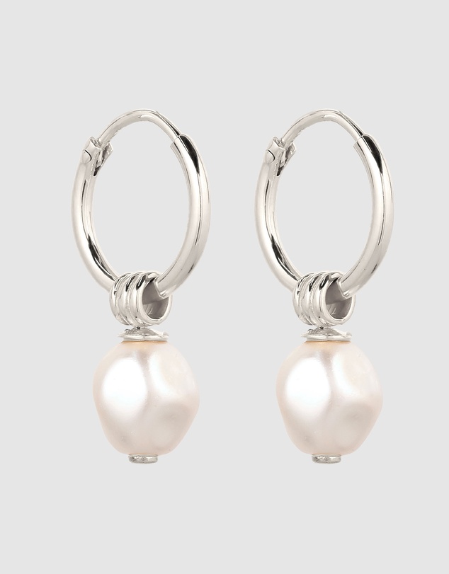Kuzzoi - ICONIC EXCLUSIVE - Swarovski® Pearl Drop Hoop Earrings in 925 Silver