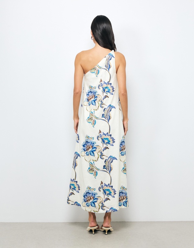 AERE - Mara Linen One Shoulder Midi Dress