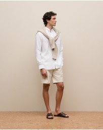 Trenery - Regular Fit Linen Classic Long Sleeve Shirt in White