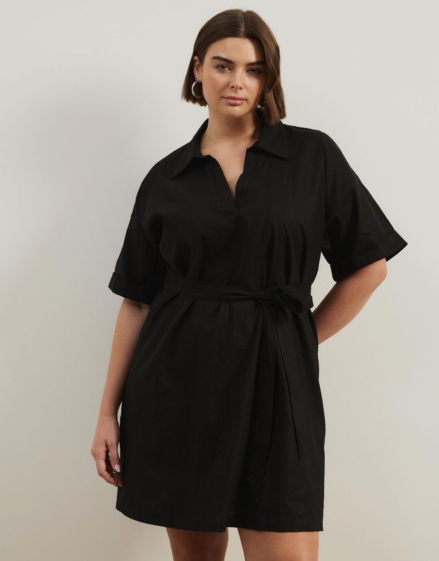 Atmos&Here Curvy - Britt Linen Blend Belted Mini Dress