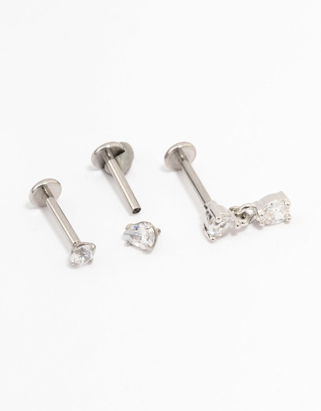 Lovisa - Surgical Steel Pear Cubic Zirconia Drop Flat Backs 3-Pack