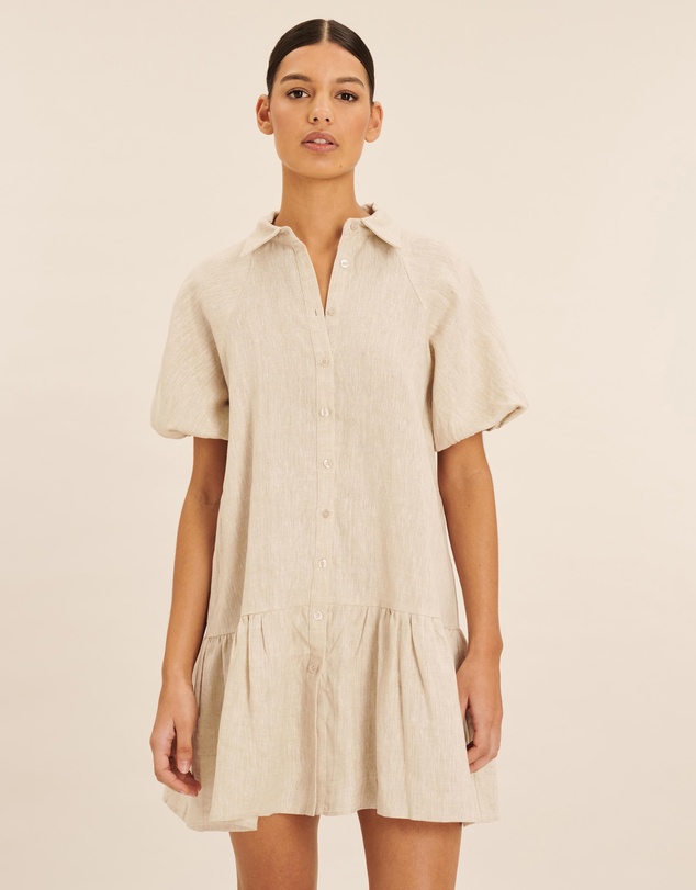 AERE - Joia Linen Puff Sleeve Mini Dress