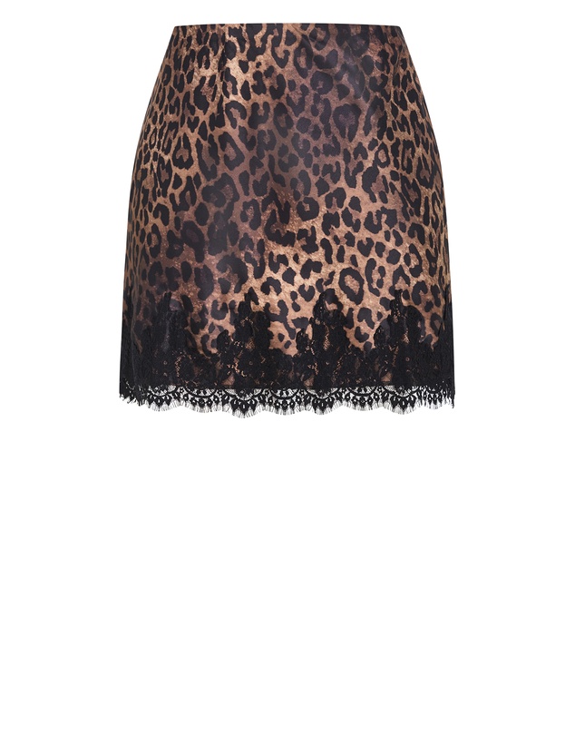 City Chic - Plus size Lace Trim Leopard Print Mini Skirt - chocolate