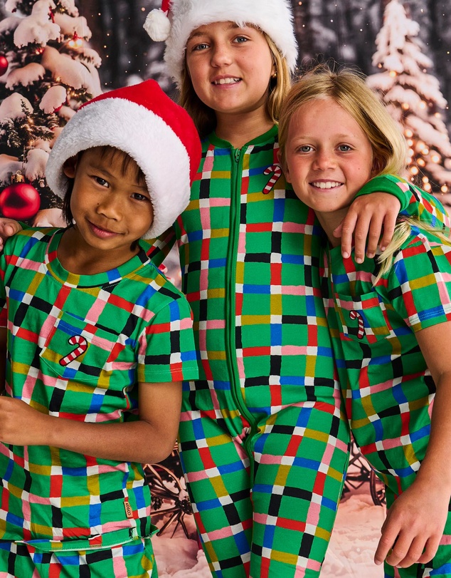 Kip&Co - Christmas Jolly Tartan Kids Organic Cotton Short Sleeve Tee Short Pyjama Set - Kids