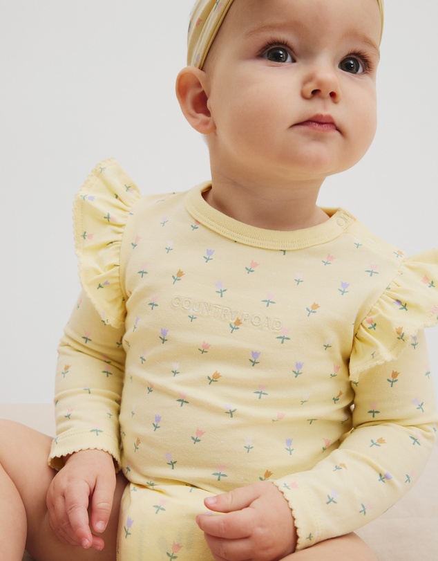 Country Road - Organically Grown Cotton Frill Long Sleeve Logo Bodysuit