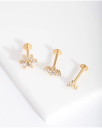 Lovisa - Gold Surgical Steel Flower Flat Back Earring Pack