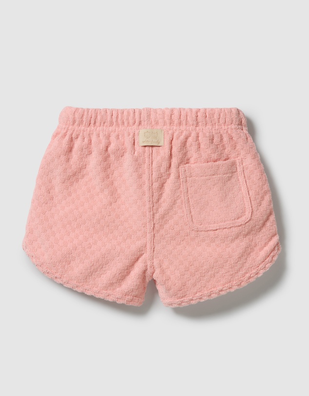 Wilson & Frenchy - Petal Pink Check Organic Terry Tie Shorts - Babies-Kids