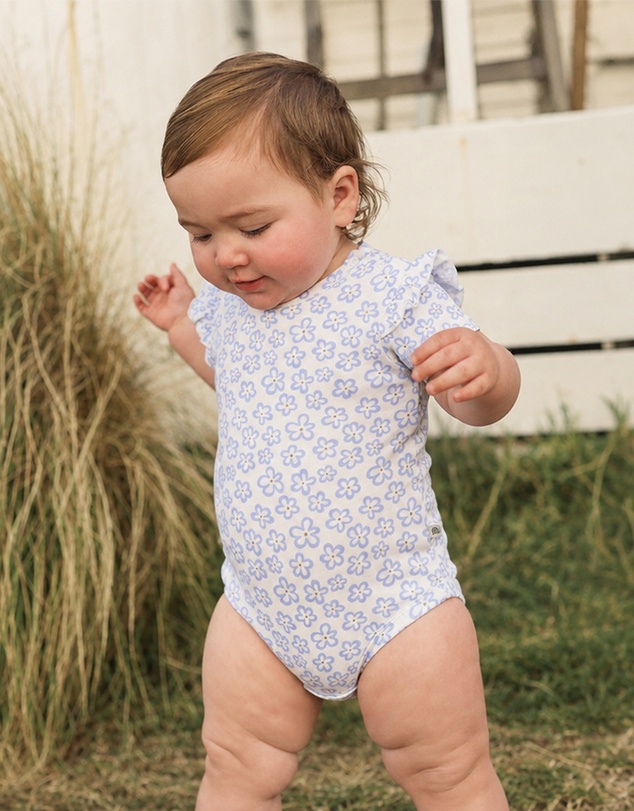 Kynd Baby - Frill Short Sleeve Bodysuit in Hibiscus Blue