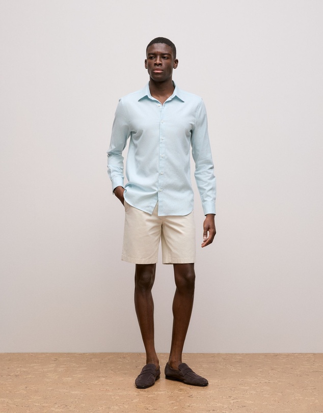 Trenery - Tailored Fit Puppytooth Check Shirt in Duck Egg Blue