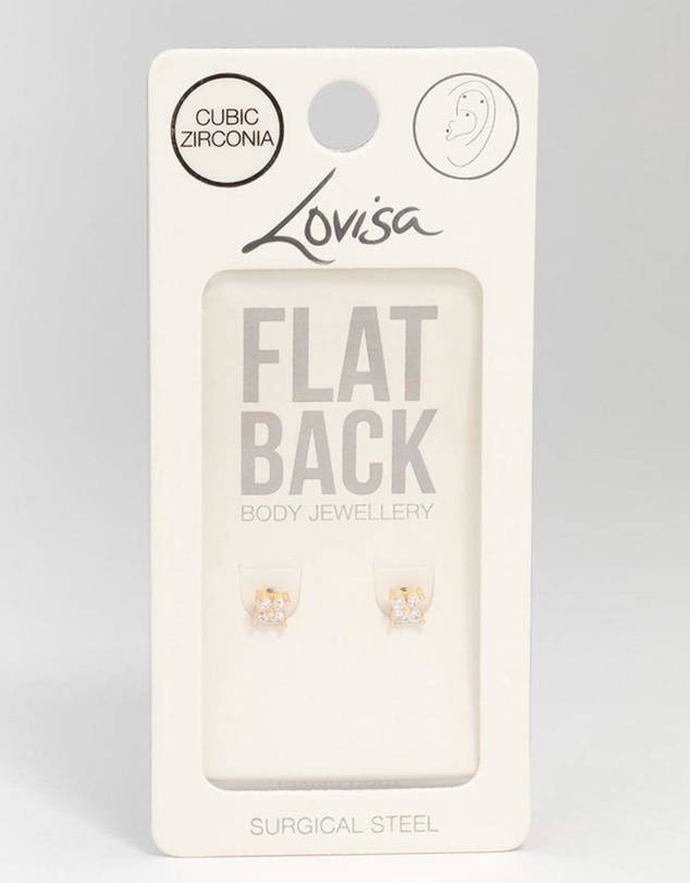 Lovisa - Gold Plated Surgical Steel Cubic Zirconia Mini Flower Flat Back Earrings 2-Pack
