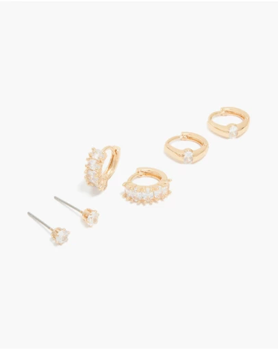 Lovisa - Gold Cubic Zirconia Hoop & Stud Earrings 3-Pack