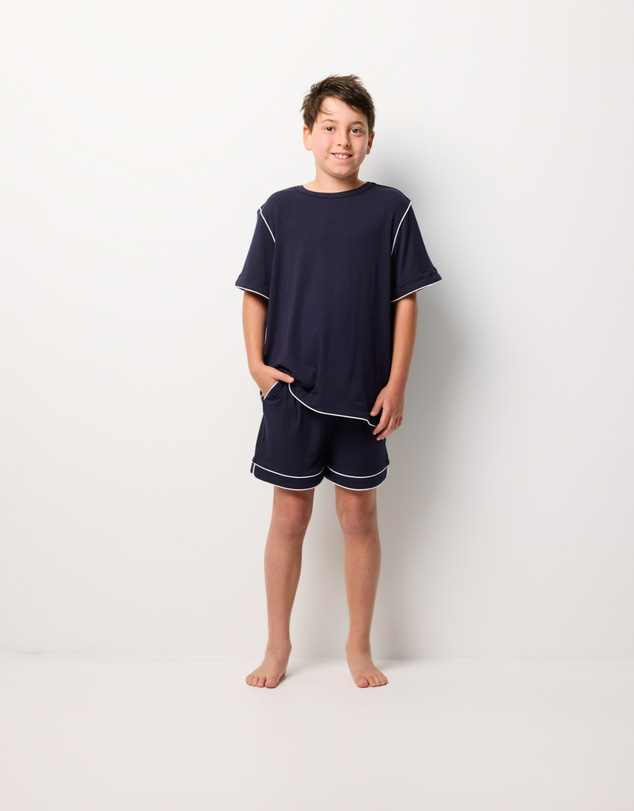 Wanderluxe Sleepwear - Jones TENCEL™ Modal Boxer shorts & Navy Tee Set (Boys)