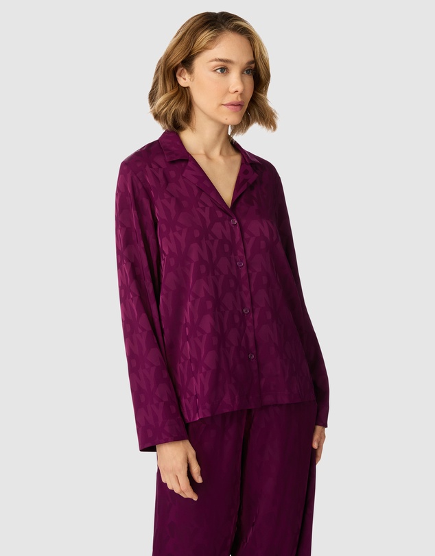 DKNY - Logo Satin Button-Up Long Sleeve Long Pyjama Set