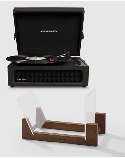 Crosley - Crosley Voyager Bluetooth Portable Turntable - Black + Bundled Crosley Record Storage Display Stand