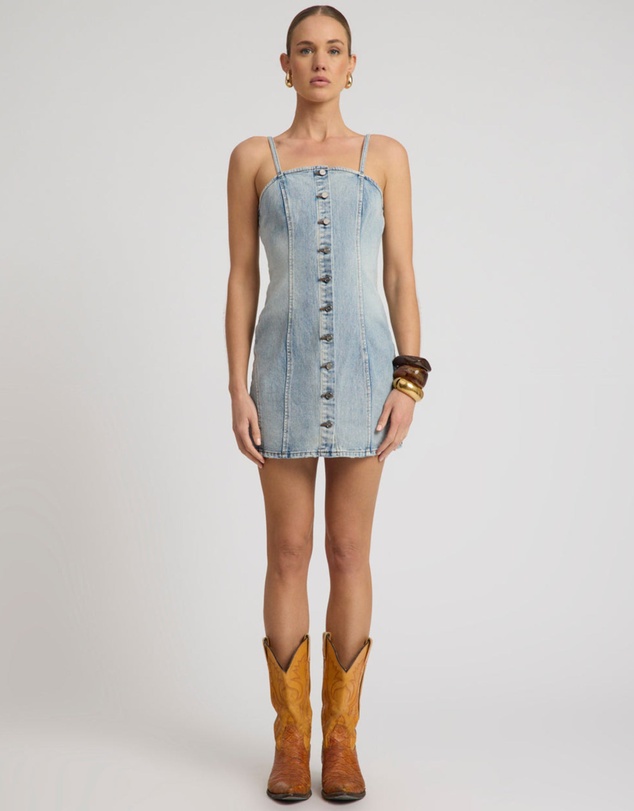 ONE TEASPOON - Riviera Fitted Strappy Mini Denim Dress - Hendrixe Blue