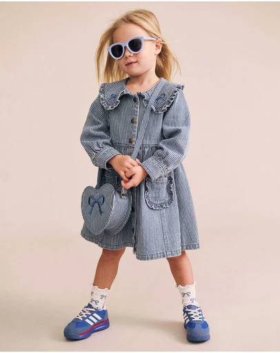 Huxbaby - Vintage Bow Collar Denim Dress - Babies-Kids