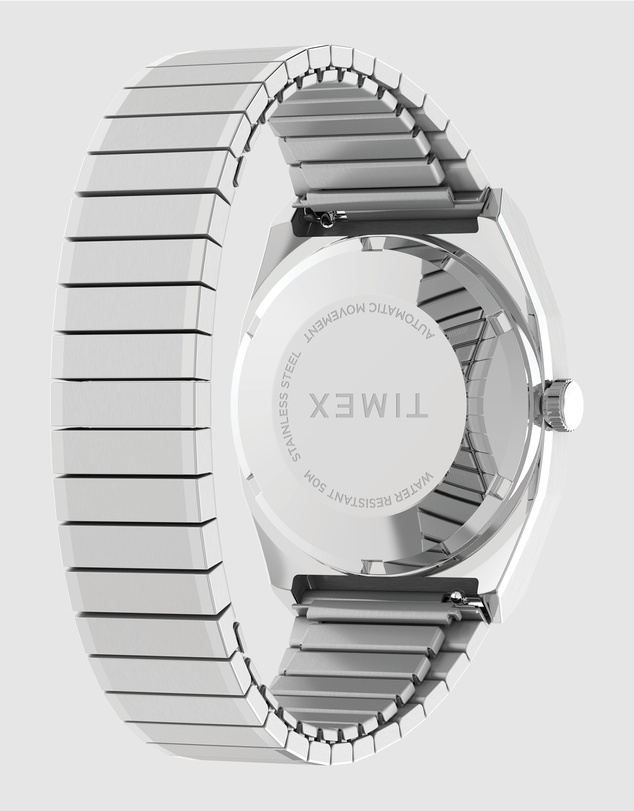 TIMEX - Mens Automatic Reissue Rounded Square 34mm Silver-tone Dial with Stainless Steel Strap