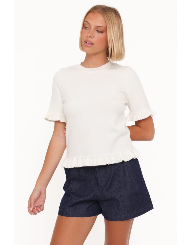 Petal & Pup - Emilie Short Sleeve Ruffle Crew Sweater - Cream