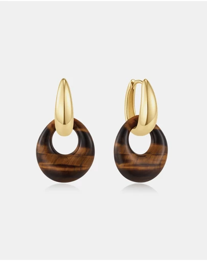 Ania Haie - Gold Hollow Tiger's Eye Organic Pebble Drop Earrings