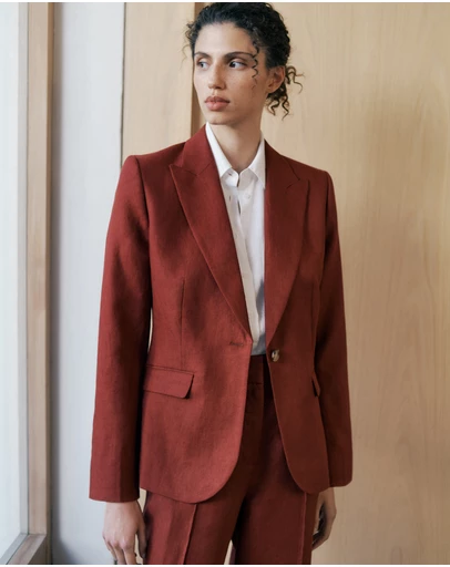 Trenery - Linen Twill Single Breasted Blazer in Russet