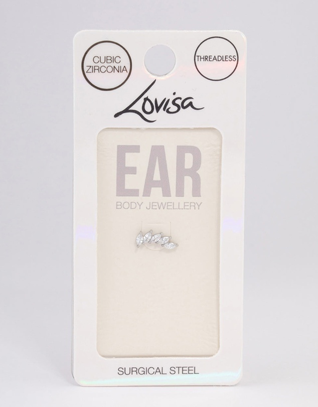 Lovisa - Surgical Steel Cubic Zirconia Leaf Single Threadless Flat Back Stud